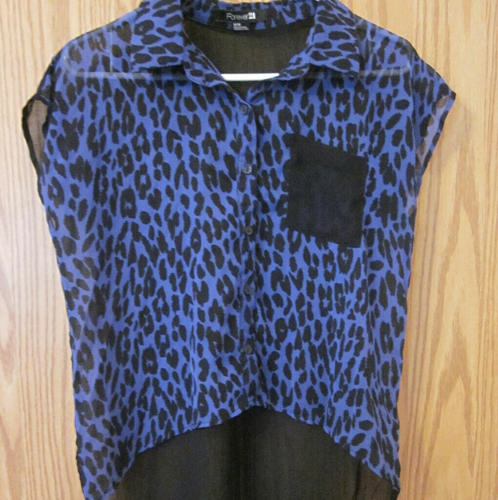 Forever 21 Sheer Cap Sleeve Button Up Blouse